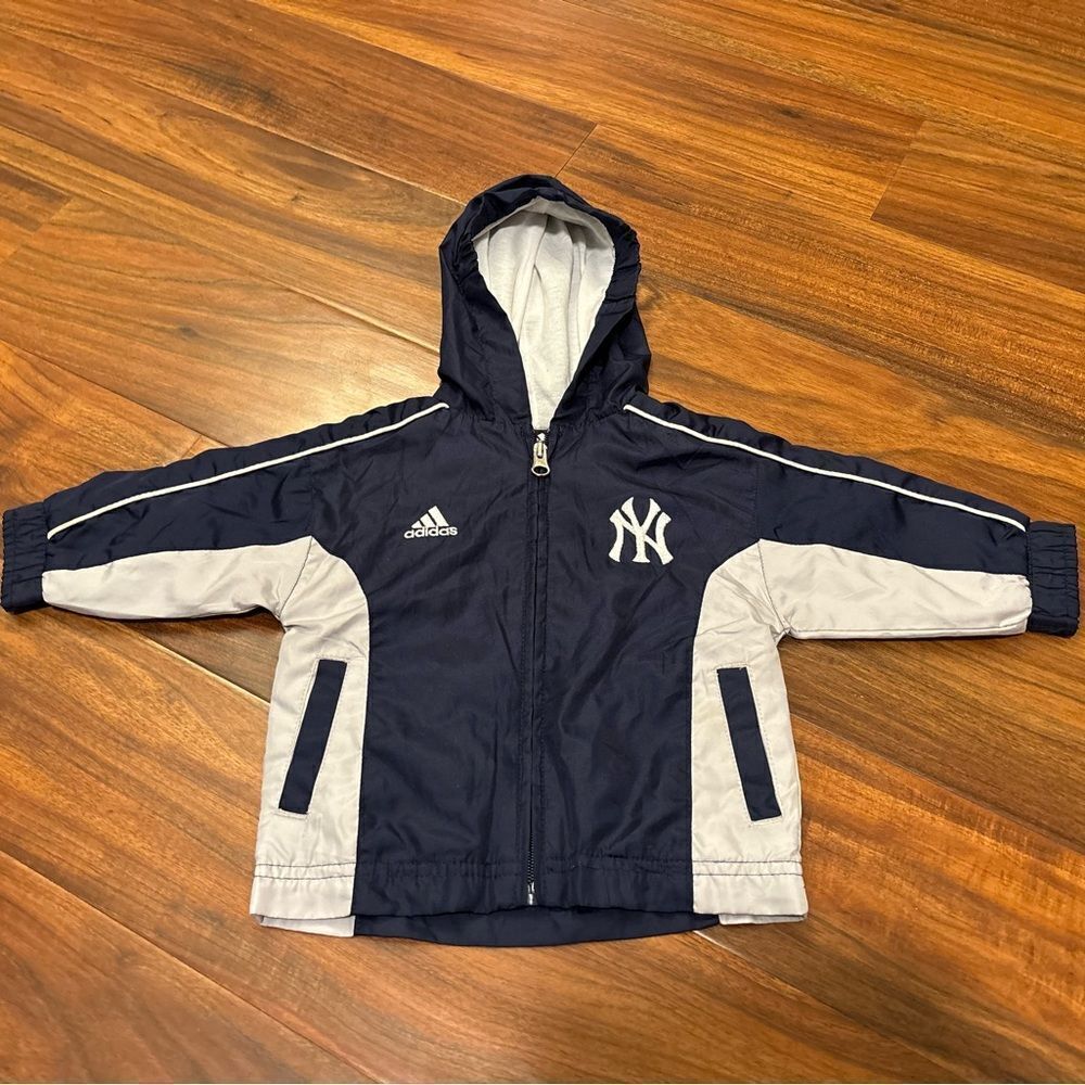 NY Yankees Adidas navy/grey athletic hooded zip up jacket